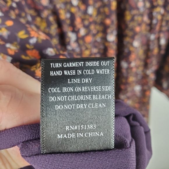 CURRENT Air Medium Ditzy Floral Ruffled Peasant Faux Wrap Dress Long Sleeves - Picture 10 of 16